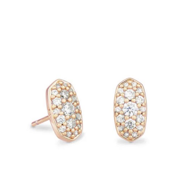 Kendra Scott Grayson Rose Gold Tone Stud Earrings in White Crystal