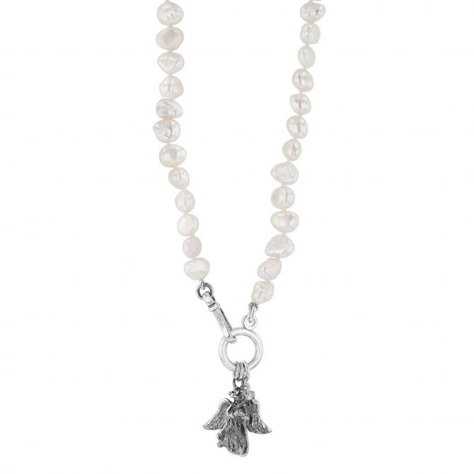 Pearly Girls Nugget Pearl and Angel Pendant Necklace