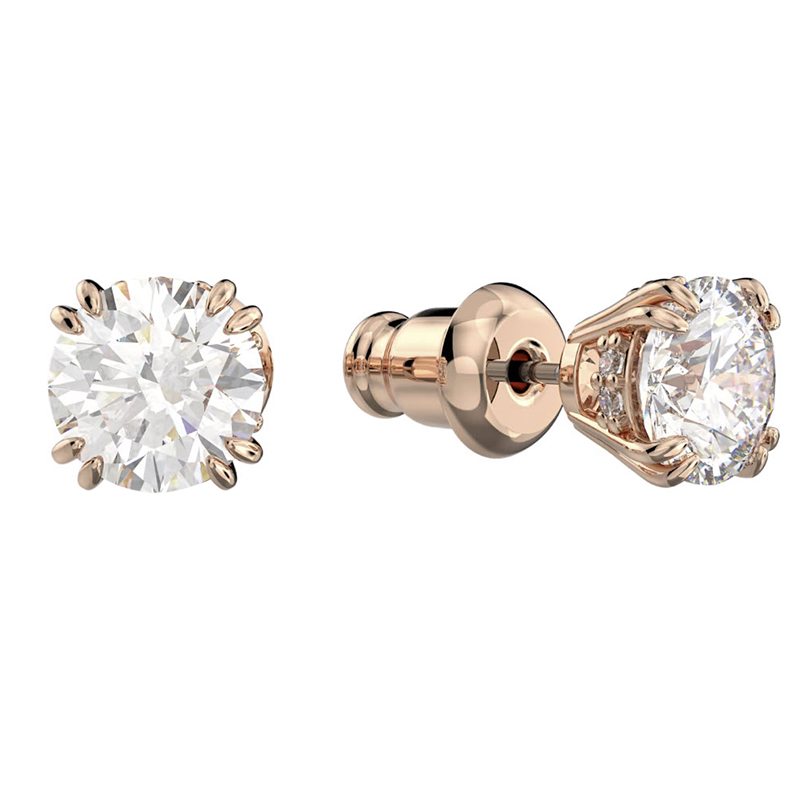 Swarovski Constella Round Cut Stud Earrings, Rose Gold Tone | 5638801 ...