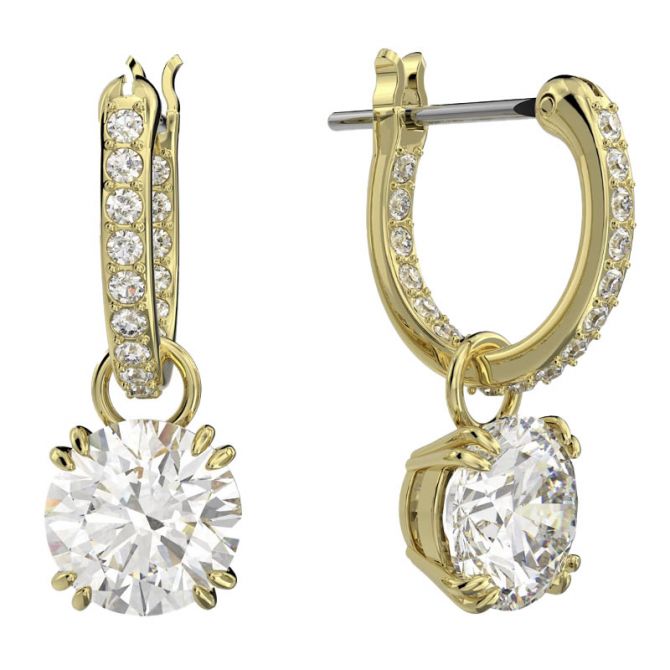 Swarovski Constella Round Cut Drop Earrings, White and Yellow Gold tone