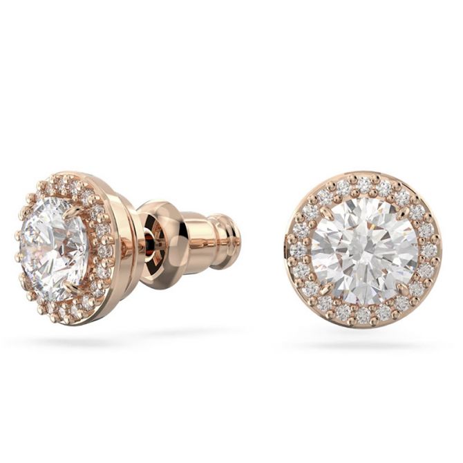 Swarovski Constella Round Cut Pave Stud Earrings, White and Rose Gold Tone Plated