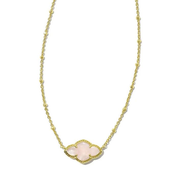 Kendra Scott Abbie Gold Tone Pendant Necklace in Rose Quartz