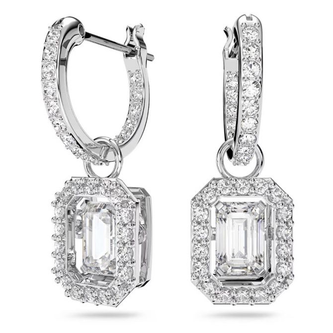 Swarovski Millenia Octagon Cut Drop Earrings, White and Rhodium Plated