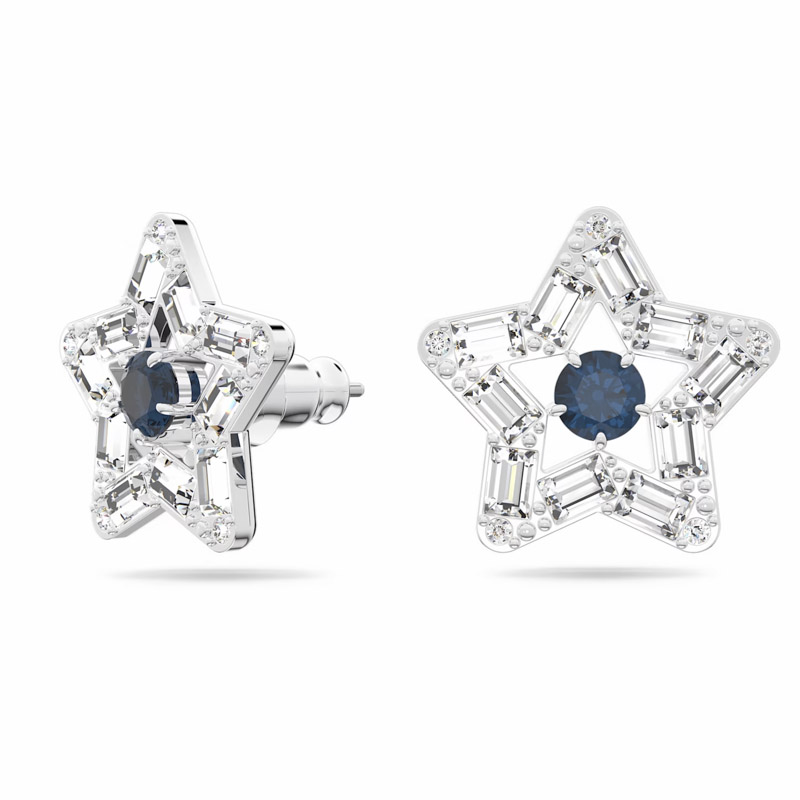 Swarovski Mixed Cuts Star Stella Stud Earrings, Blue and Rhodium Plated ...