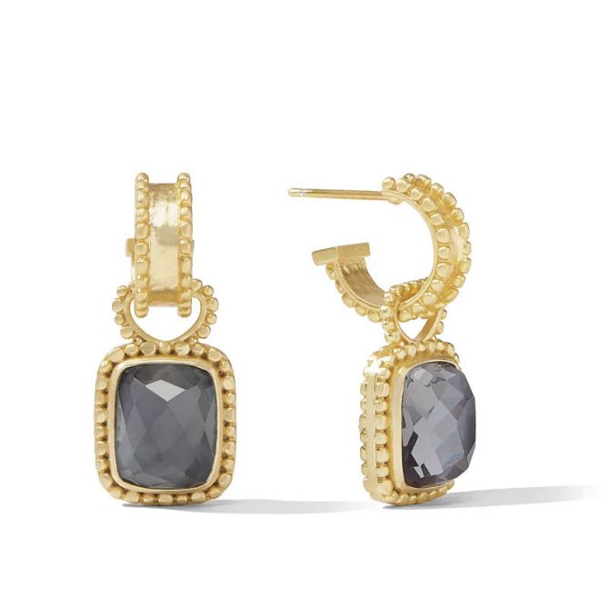 Julie Vos Marbella Hoop and Charm Earrings, Iridescent Charcoal Blue