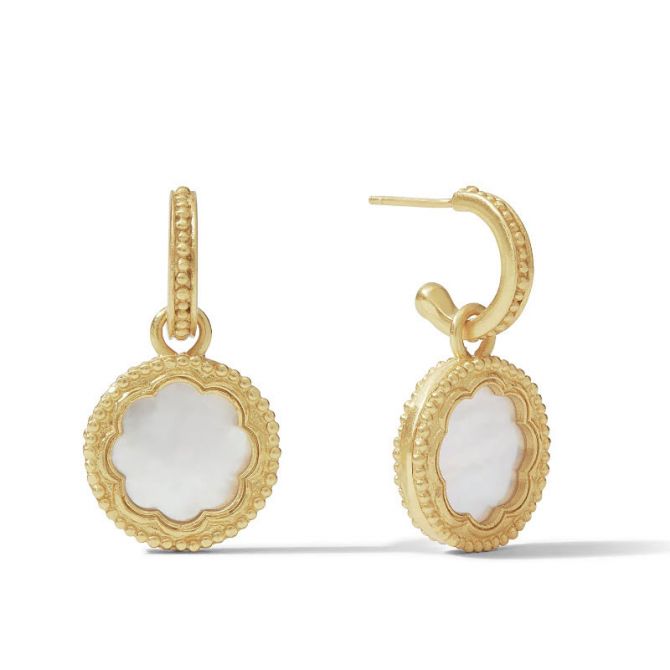 Julie Vos Trieste Coin Hoop and Charm Earrings, Mother of Pearl