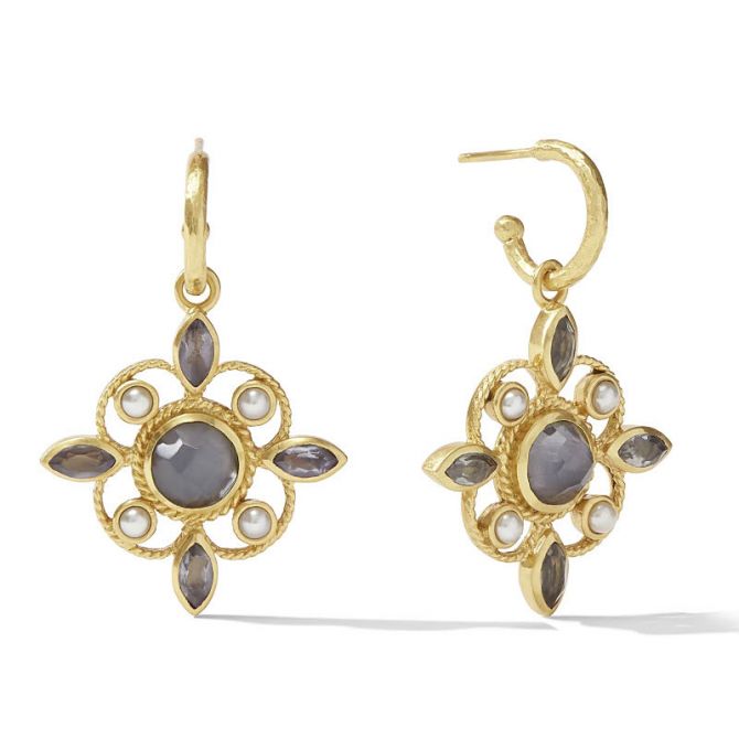 Julie Vos Monaco Hoop and Charm Earrings, Iridescent Charcoal Blue