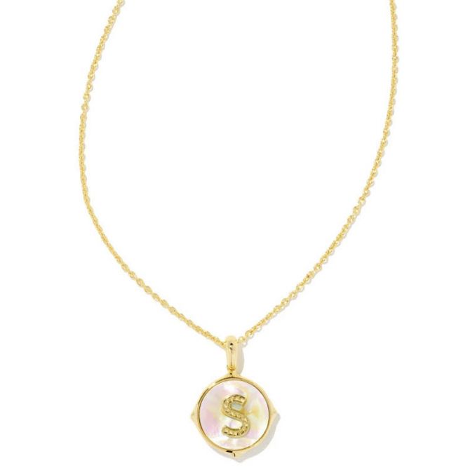 Letter A Gold Disc Reversible Pendant Necklace in Iridescent