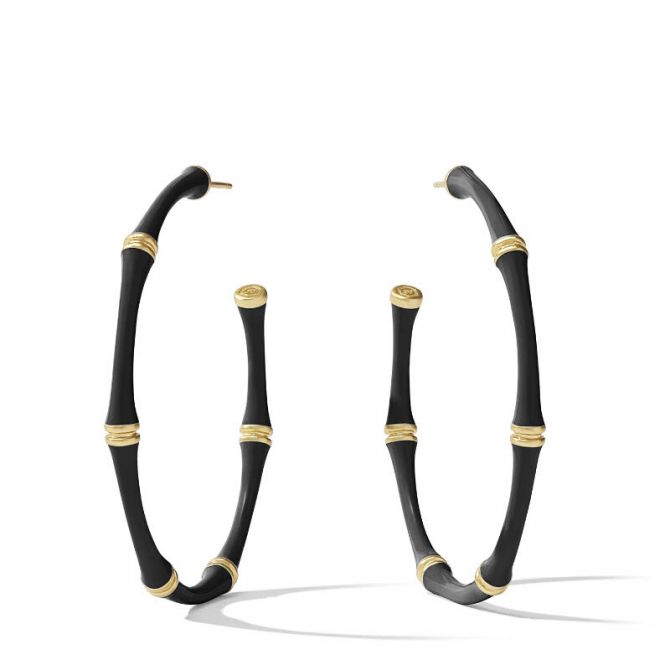 Julie Vos Bamboo Large Hoop Earrings, Obsidian Black Enamel