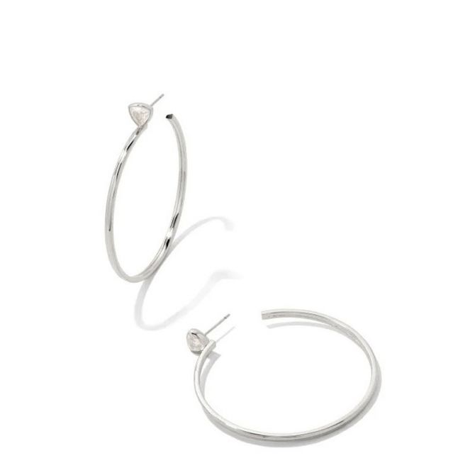 Kendra Scott Arden Silver Tone Hoop Earrings in White Crystal