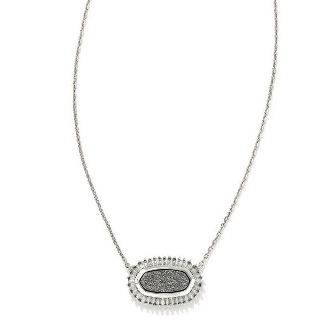 Kendra Scott Baguette Elisa Silver Tone Pendant Necklace in Platinum Drusy