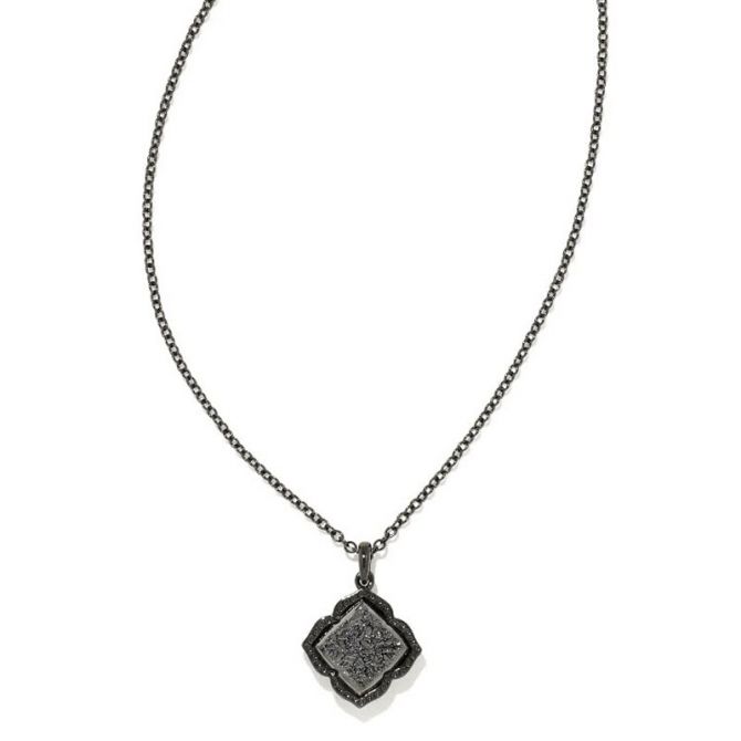 Kendra Scott Mallory Gunmetal Pendant Necklace in Black Drusy