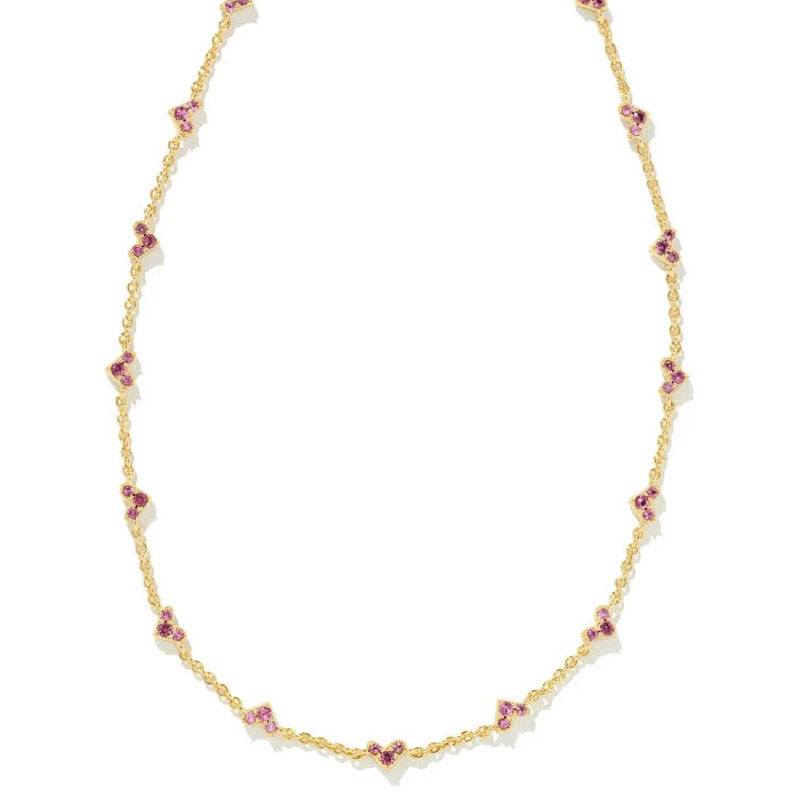 Kendra Scott Haven Gold Tone Crystal Heart Strand Necklace in Pink