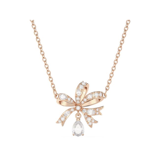 Swarovski Volta Small Bow Necklace, White and Rose Gold Tone Plated