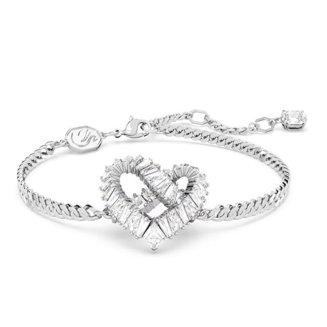 Swarovski Matrix Heart Bracelet, White and Rhodium Plated