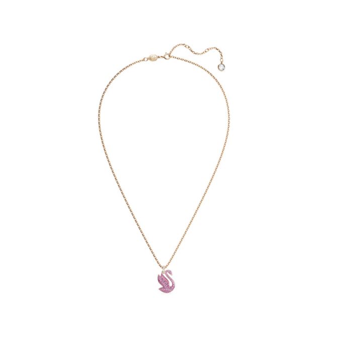 Dazzling Swan necklace, Swan, Pink, Rose gold-tone plated