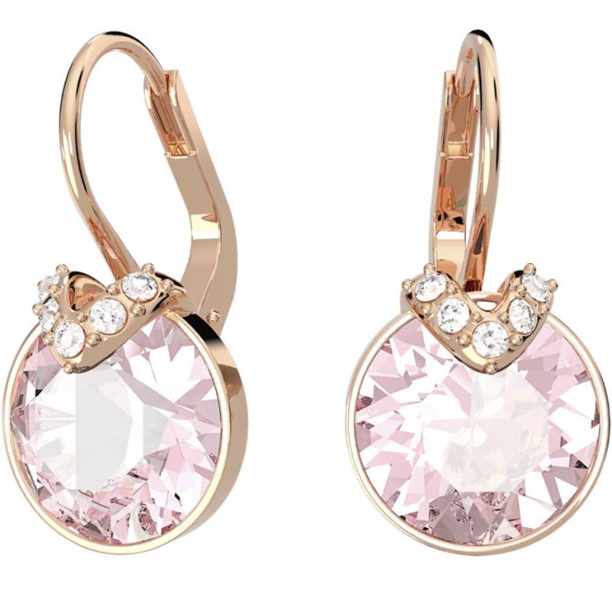 Swarovski Round Cut Bella V Drop Earrings, Pink and Rose Gold Tone Plated