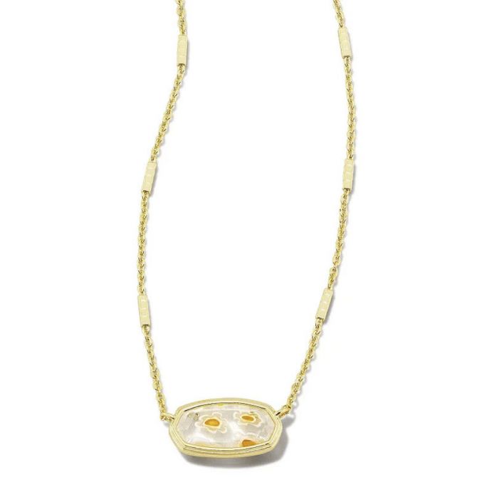 Kendra Scott Framed Elisa Gold Tone Short Pendant Necklace in White Mosaic Glass