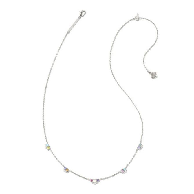 Kendra Scott Devin Silver Tone Crystal Strand Necklace in Pastel Mix