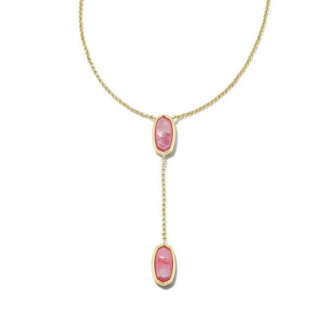 Kendra Scott Framed Elisa Gold Tone Y Necklace in Peony Mother of Pearl