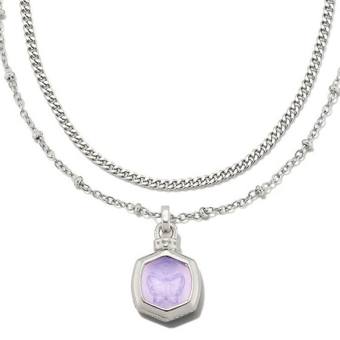 Kendra Scott Davie Intaglio Silver Tone Multi Strand Necklace in Lavender Opalite