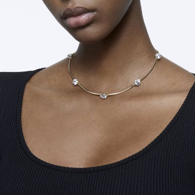 Swarovski Constella Round Cut Choker, White and Shiny Gold Tone