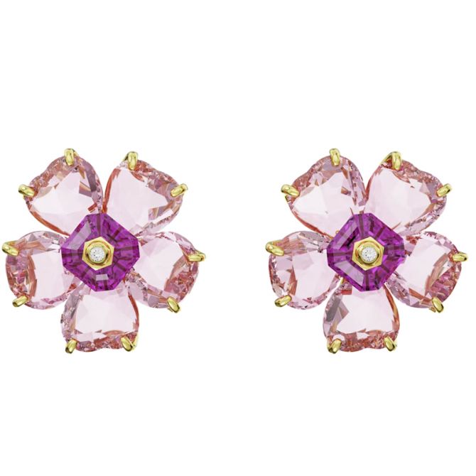 Swarovski Florere Flower Stud Earrings, Pink and Gold Tone Plated