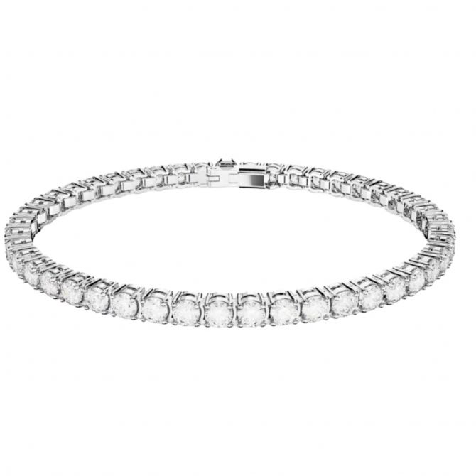 Swarovski Matrix Round Cut White and Rhodium Plated Tennis Bracelet, XL