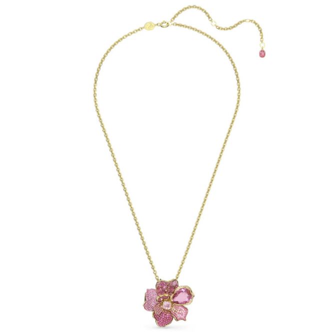 Buy Swarovski Florere pendant and brooch, Pavé, Flower, Pink, Gold-tone  plated