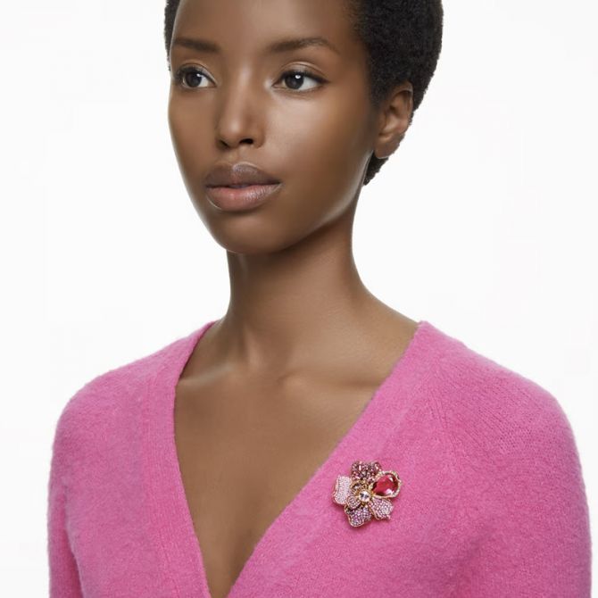 Buy Swarovski Florere pendant and brooch, Pavé, Flower, Pink, Gold-tone  plated