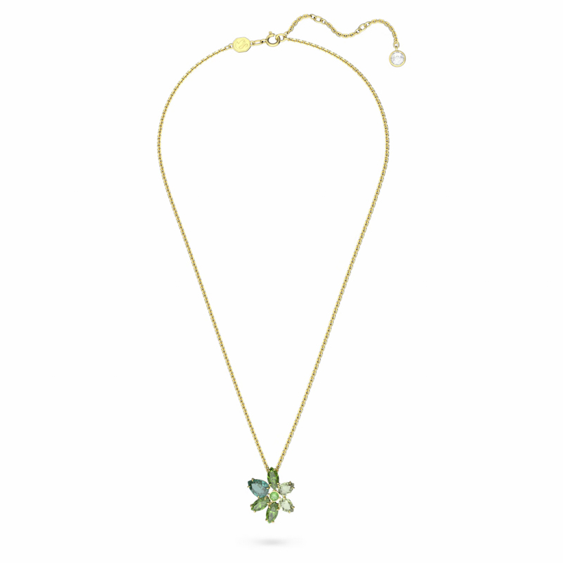 Swarovski Mixed Cuts Flower Gema Pendant Necklace, Green and Gold Tone ...