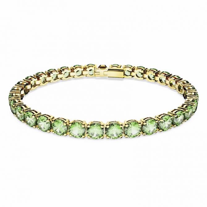 Swarovski Round Cut Matrix Green and Gold Tone Plated Tennis Bracelet, Medium