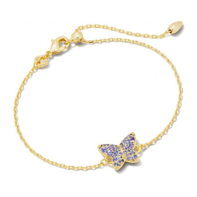 Kendra Scott Lillia Crystal Butterfly Yellow Gold Plated Delicate Chain Bracelet in Violet