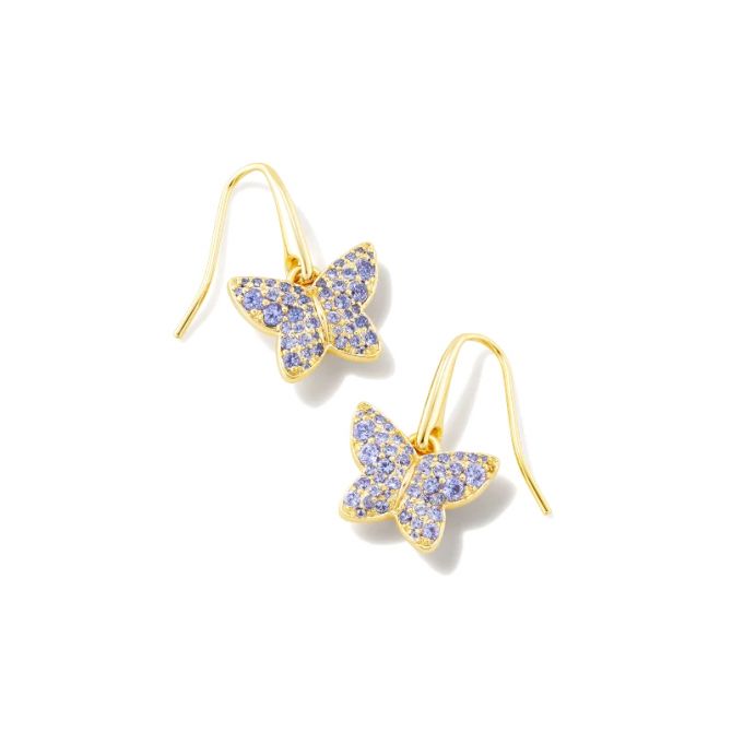 Kendra Scott Yellow Gold Plated Lillia Butterfly Crystal Drop Earrings in Violet