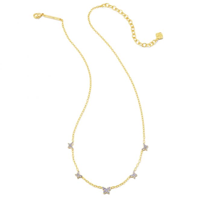 Kendra Scott Yellow Gold Plated Lillia Crystal Butterfly Strand Necklace in Violet Crystal