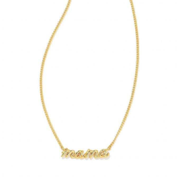 Kendra Scott Mama Script Pendant Necklace in Yellow Gold Plate