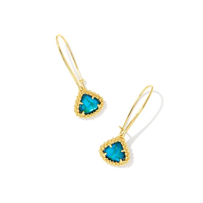 Kendra Scott Yellow Gold Plated Framed Kendall Wire Drop Earrings in Teal Abalone