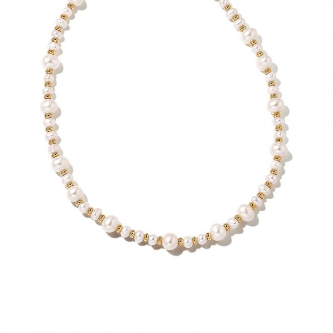 Kendra Scott Jovie Yellow Gold Plated Beaded Strand Necklace in White Pearl