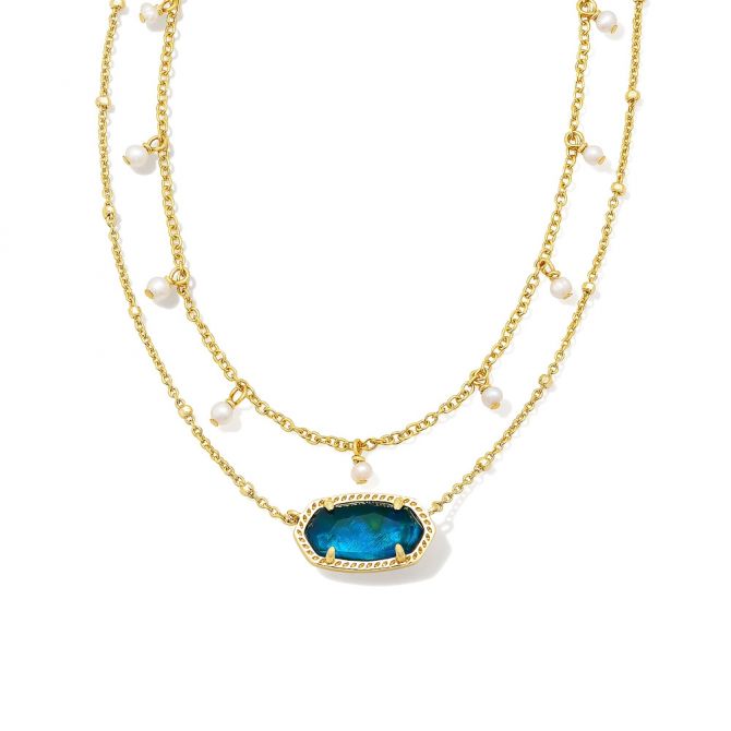 Kendra Scott Yellow Gold Elisa Multistrand Necklace in Teal Abalone with Pearls