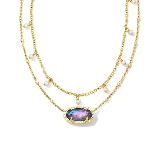 Kendra Scott Yellow Gold Elisa Multistrand Necklace in Lilac Abalone with Pearls