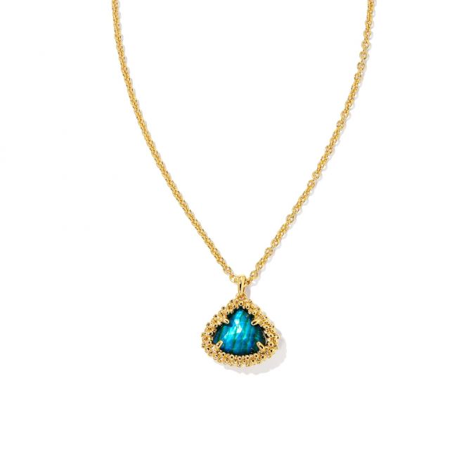 Kendra Scott Yellow Gold Plated Framed Kendall Short Pendant Necklace in Teal Abalone