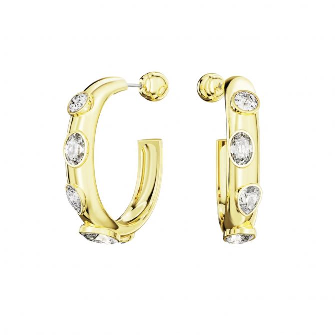 Swarovski Dextera Mixed Cuts Hoop Earrings, White and Gold Tone Plated