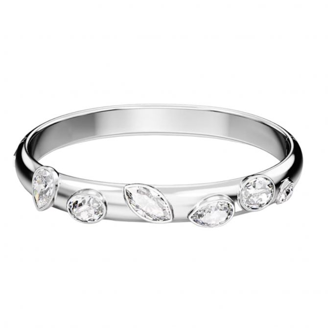 Swarovski Dextera Mixed Cuts White and Rhodium Plated Bangle, Medium