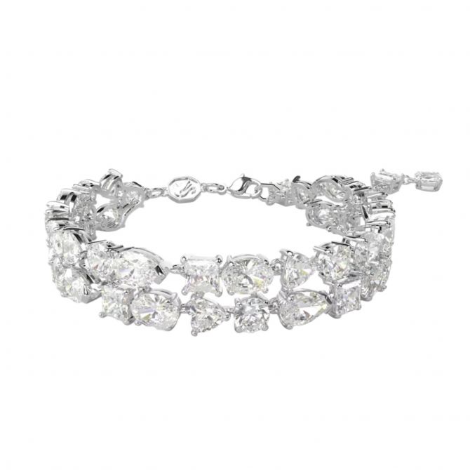 Swarovski Mesmera Two Row Mixed Cuts Bracelet, White and Rhodium plated