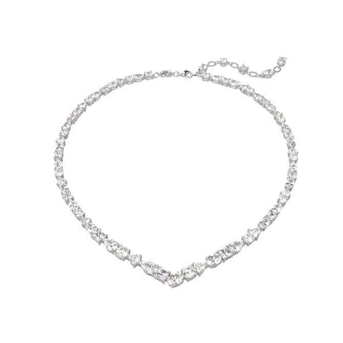 Swarovski Mesmera Mixed Cuts Necklace, White and Rhodium Plated