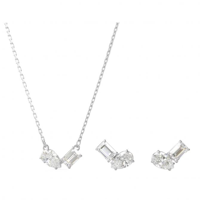 Swarovski Mesmera Mixed Cuts Earrings and Necklace Set, White and Rhodium Plated