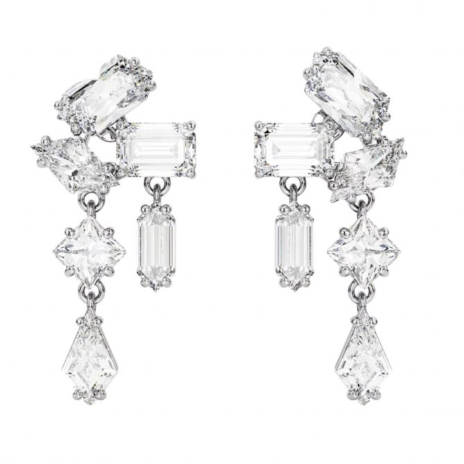 Swarovski Mesmera Mixed Cuts Drop Earrings, White and Rhodium Plated