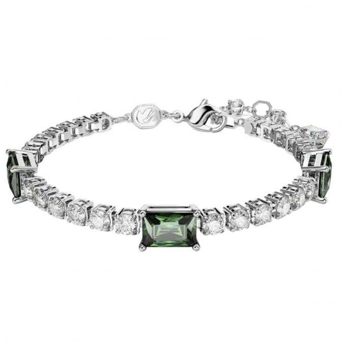 Swarovski Matrix Mixed Cuts Tennis Bracelet, Green and Rhodium Plated