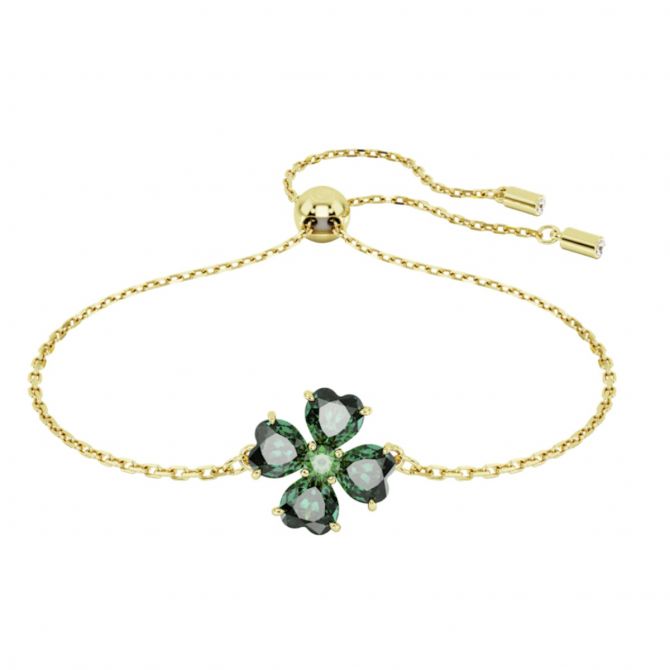 Swarovski Idyllia Mixed Cuts Clover Bracelet, Green and Gold Tone Plated