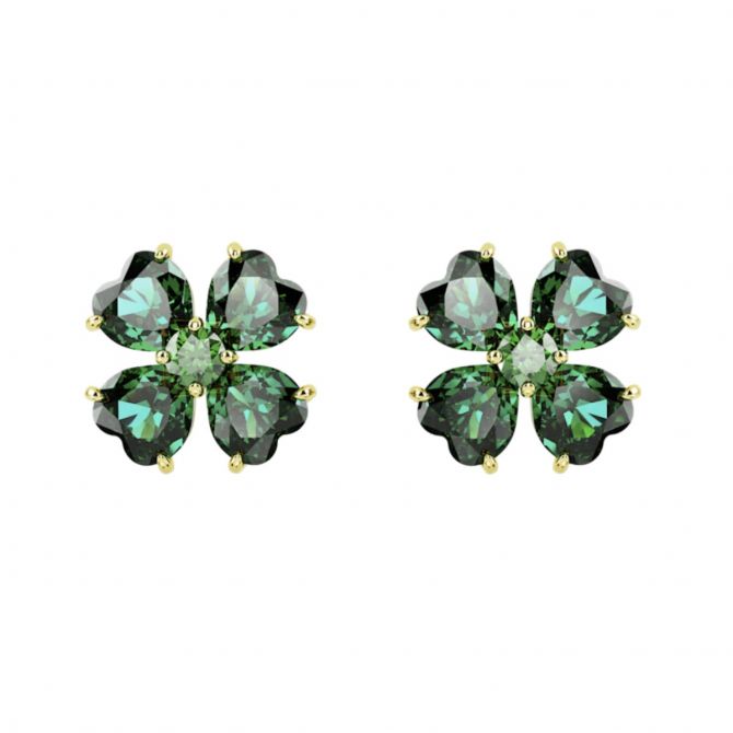 Swarovski Idyllia Clover Stud Earrings, Green and Gold Tone Plated